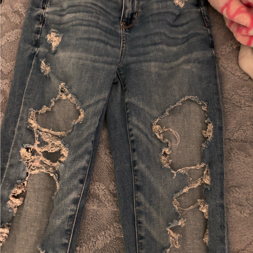 American Eagle Outfitters Women's Ripped Skinny Jeans - Faded Blue